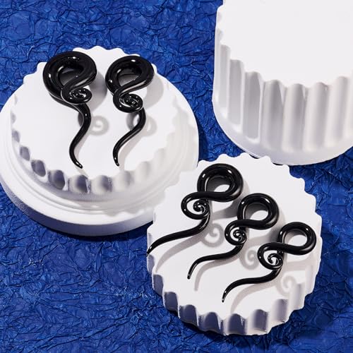 YOFANST 2pcs Glass Ear Tapers Plugs Handmade Spiral Gauges Piercing Jewelry, Black Twist 0G