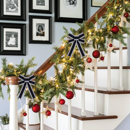 Meseey 12 Pcs Black and White Stripes Bow Nightmare Before Christmas Bows for Wreath Tree Topper Indoor Outdoor Bunting Party Wall Decoration (blackwhitestripe)