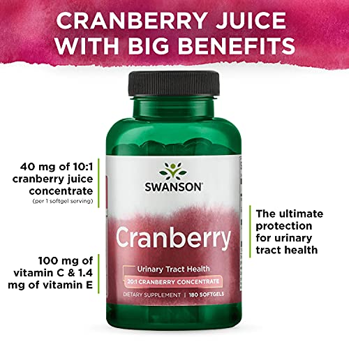 Swanson Cranberry - Supports Urinary Tract Health, Bladder Control, and Promotes Healthy Kidney Function - Cranberry Supplement Made with 20:1 Cranberry Juice Concentrate - (180 Softgels)