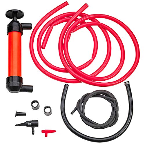 Katzco Liquid Transfer, Siphon Hand Pump - 2 Hoses, 50 x .5 Inches - for Gas, Oil, Air, Chemical Insecticides, and Other Fluids (Plastic, PVC)