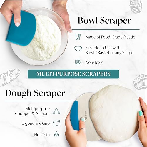Banneton Bread Proofing Basket Set, 9 Inch Round & 10 Inch Oval Banneton Basket & Sourdough Bread Baking Supplies, with Danish Dough Whisk, Silicone Bread Sling, Linen Liner, Bread Lame, Bowl Scraper