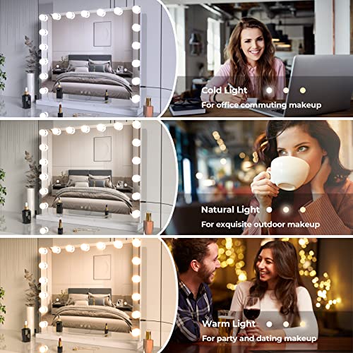 ZL ZELing Vanity Mirror Makeup Mirror with Lights,23.6" x 19.6"Large Tabletop Light up Mirror with 17Bulbs,10X Magnification,USB Charging Port,3 Color Touch Control Dimmable Lights.