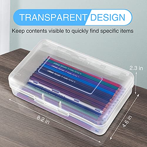 Sooez 6 Pack Clear Pencil Box, Plastic Large Pencil Case with Snap-tight Lid, Hard Crayon Box Bulk Marker Organizer Plastic Containers, Stackable Storage School Supply Box for Craft, Pen