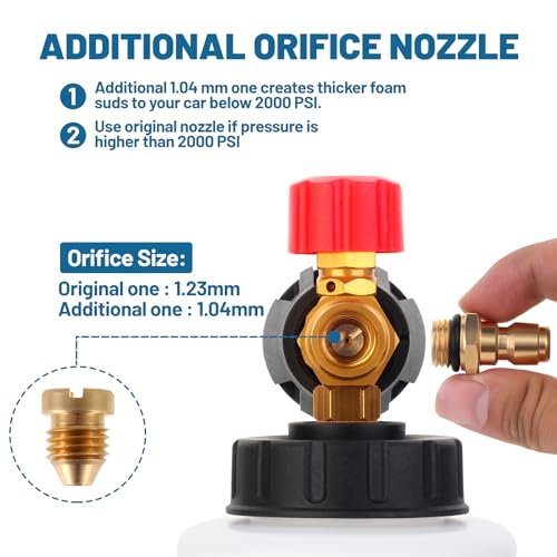 DUSICHIN Foam Cannon Short Pressure Washer Gun 1/4 Inch Quick Connector,Car Wash Foam Gun with 5 Pressure Washer Nozzle Tips 3/8'' Swivel Quick Connector,Additional Orifice Nozzle 1.04mm Car Washing