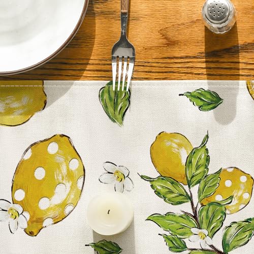 Artoid Mode Lemon Bee Leaves Summer Table Runner, Seasonal Spring Kitchen Dining Table Decorations for Home Party Decor 13x36 Inch