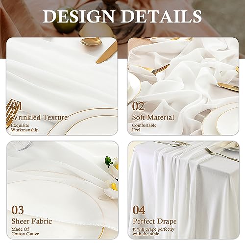 BESBESME Beige Chiffon Table Runner,Large White Table Runner 10ft Romantic Sheer Table Runner for Wedding Party Bridal Shower Outdoor Decor 28x120 Inch Cream