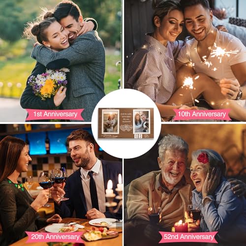 Then and Now Anniversary Picture Frame, 1-99 Years Wedding Gift Ideas, Engagement Bridal Shower Gifts, 25th Anniversary Wood Double Photo Frame for Couple, 4x6 Inches Photos