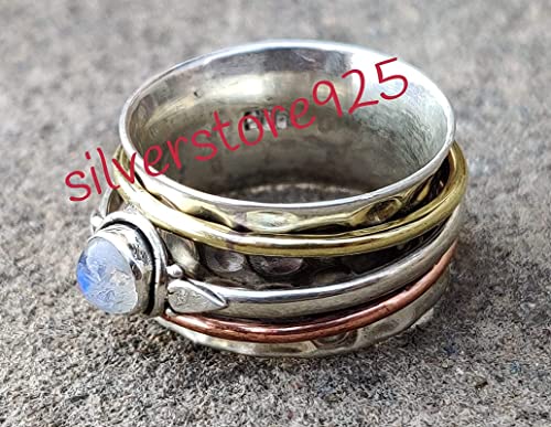 Moonstone Gemstone Spinner ring for women, Spinning ring, Silver meditation ring, Anxiety ring, Handmade Statement ring, Spinner band Silver ring