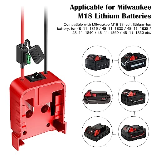 Power Wheels Adapter for Milwaukee M18 Battery Adapter 18V Power Wheels Battery Conversion Kit with Switch, Fuse & Wire Terminals, 12AWG Wire, Power Connector for DIY Rc Car Toys and Robotics