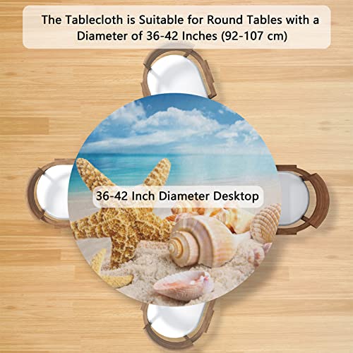 Christmas Decor Round Fitted Tablecloth Xmas Snowman Small Circle Table Cover with Elastic Edge Waterproof Wipeable Polyester Table Cloths for Outdoor Picnic Party Patio Holiday Fit for 36"-42" Table