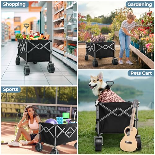 Wagon Cart Foldable Utility Wagons: Ohuhu 200L/440LB Capacity Beach Wagon with Big Wheels for Sand, Collapsible Folding Garden Carts, Heavy-Duty Grocery Wagons for Sports Camping Picnic Shopping