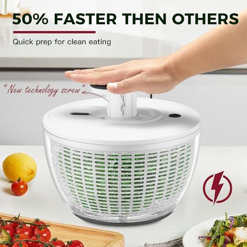 Kitexpert Effective Large Salad Spinner 6.3 Qt,Easy to use pro Pump Spinner with Bowl, One-Handed Pump Dishwasher Safe Multiple Use Spinner-Black