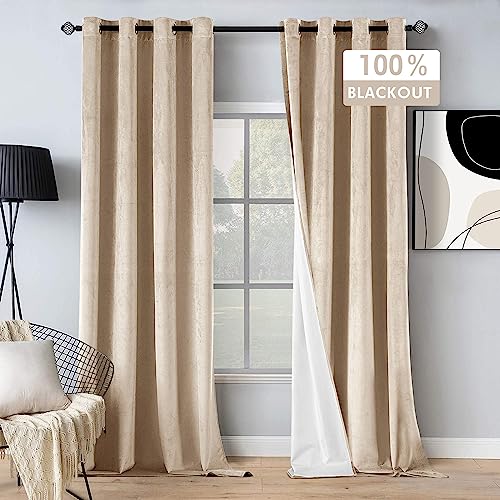 MIULEE 100% Blackout Velvet Curtains 108 Inches Long Olive Green Curtain Drapes for Luxury Bedroom Living Room Darkening Thermal Insulated Grommet Curtains for Light Blocking Set of 2