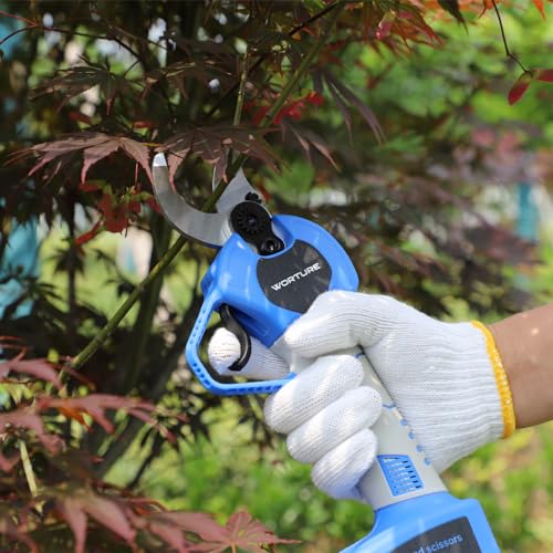 WORTURE Electric Pruning Shears, 1.2inch Cutting Diameter Professional Brushless Cordless Tree Pruner w/ 2Pack 2000mAh Batteries Replacement Carbon Steel Blade&Charger