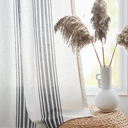 jinchan Striped Linen Curtains 72 Inch Long for Living Room Black Stripe Curtains Semi Sheer Curtains Back Tab Light Filtering Modern Farmhouse Rustic Drapes for Bedroom Window Curtain Set 2 Panels