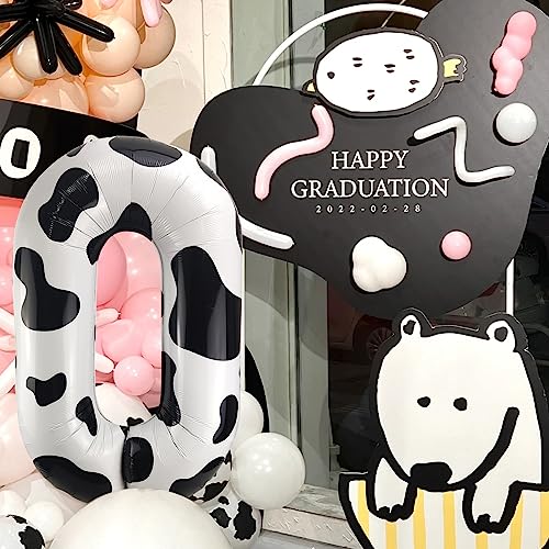 Cow Balloons,Cow Print Balloons,Number Balloons 0-9 for Cow Party Decoration,Funny Farm Balloons for Children's Birthday Farm Party Wedding Anniversary Decoration Supplies (Number 0)