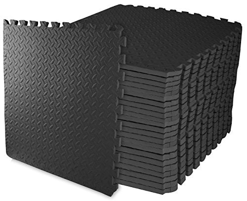 Signature Fitness Puzzle Exercise Mat with EVA Foam Interlocking Tiles, Gray, 1/2” Thick, 36 Tiles, 144 Sq Ft
