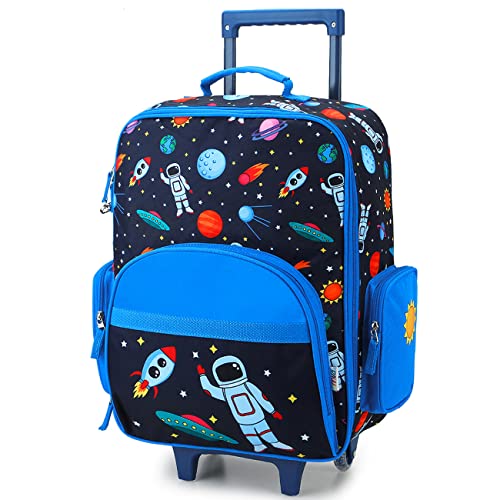 RAVUO Kids Suitcases for Boys, Cute Boys Rolling Travel Luggage for Toddler Children with Wheels Astronaut Space