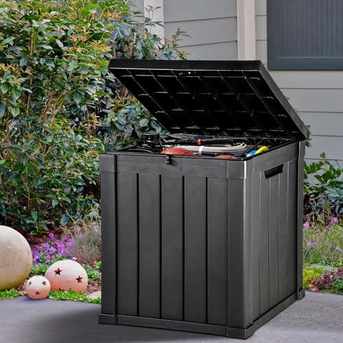 YITAHOME 31 Gallon Resin Deck Box Outdoor Storage Box and Waterproof Package Delivery Box with Lockable Lid for Patio Furniture, GardenTools, Pool Supplies, Black