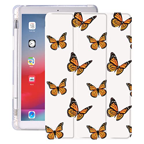 Idocolors Pad Case Brown Butterfly White Case for 11" iPad Pro 2021 Cute Art Girly Anti-Scratch Shockproof with Pencil Holder Lightweight Smart Trifold Stand Case(Model Number: A2377)