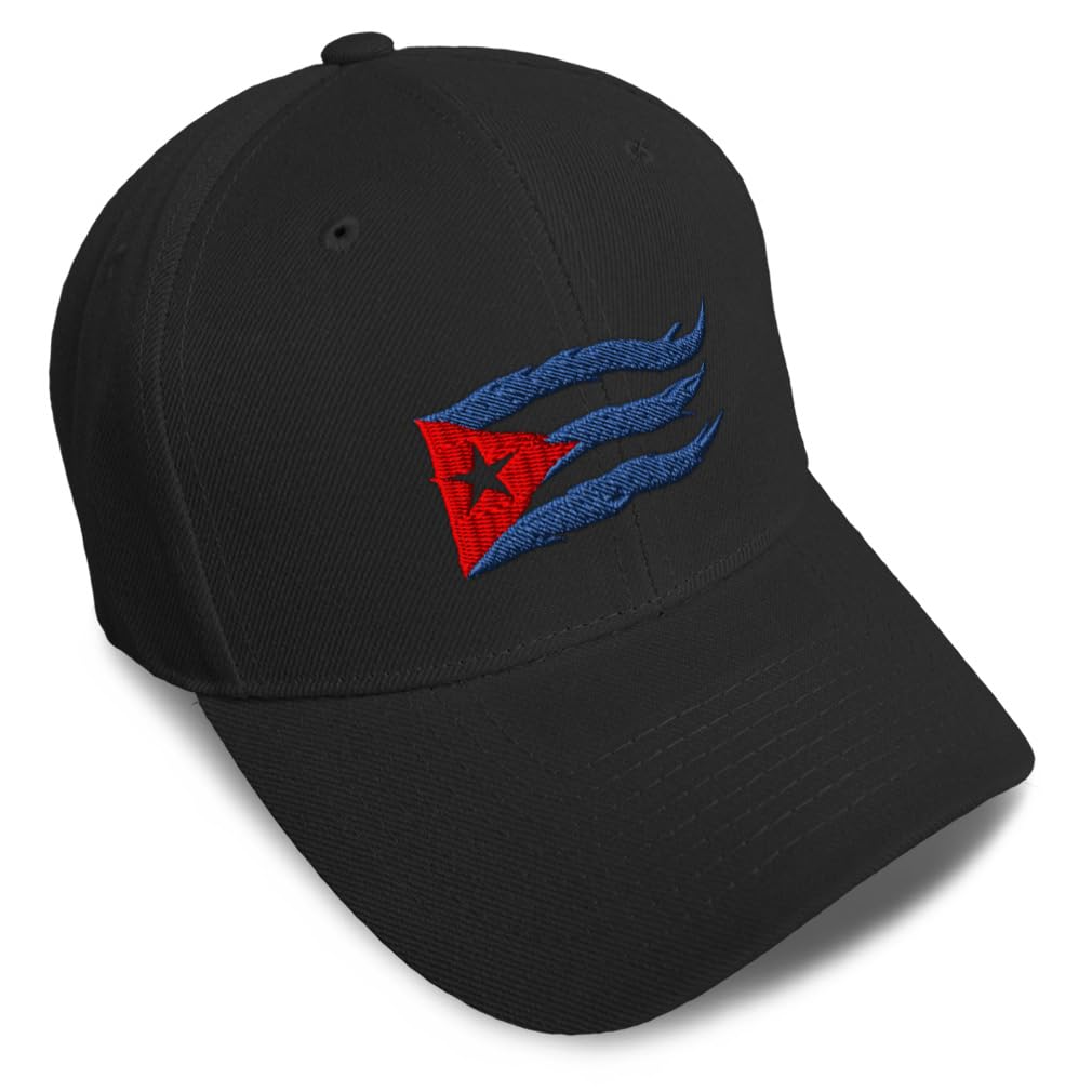 Speedy Pros Baseball Cap Cuba Cuban Flag Flame Embroidery Flags Acrylic Automitive Dad Hats for Men & Women Black Design Only
