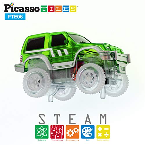 PicassoTiles 2 Piece Swift Highly Detailed Race Track Truck Dinosaur Cars Accessories in Bulk Package Compatible with STEM Magnetic Tile Race Track Building Kits for Kids Boys & Girls Ages 3+ PTE10