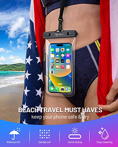 Rynapac Waterproof Phone Pouch Bag - 7.5in Water Proof Cell Phone Case for Beach Travel Must Haves, Waterproof Phone Holder with Lanyard for iPhone 15 Pro Max Galaxy S23 Pixel 7a, Cruise Essentials