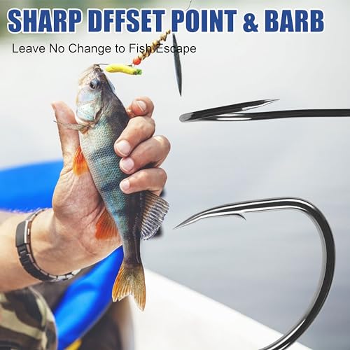 AGOOL Baitholder Fishing Hooks, 50/150pcs Bait Holder Hooks Barbed Shank Beak Long Shank Hooks Offset Shank with 2 Barbs J Hooks Snelled Hooks Bait Keep Hooks for Saltwater Freshwater Fishing