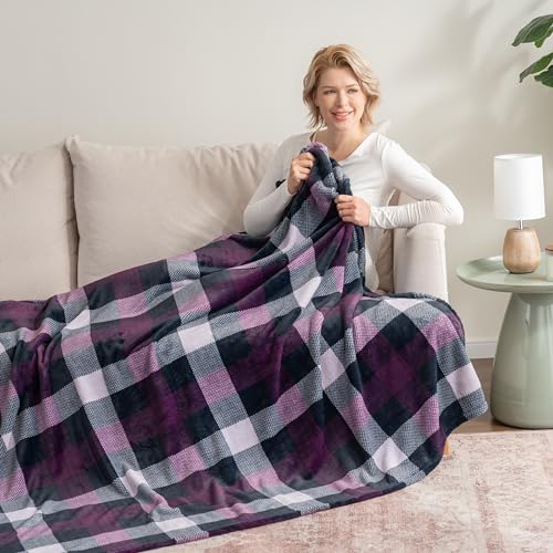 Berkshire Blanket Primalush™ Buffalo Plaid Plush Throw Blanket, Soft Fuzzy Lightweight Warm Fleece Throw for Couch, All Season Use(Double Buffalo Plaid, 50in x 70in)