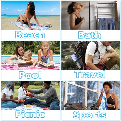 2 Pack Microfiber Lightweight Beach Towel Sand Free Quick Dry Absorbent Thin Compact Towels for Swimming Pool Camping Beach Accessories Large Easy Pack Travel Things for Vacation Essentials Gift