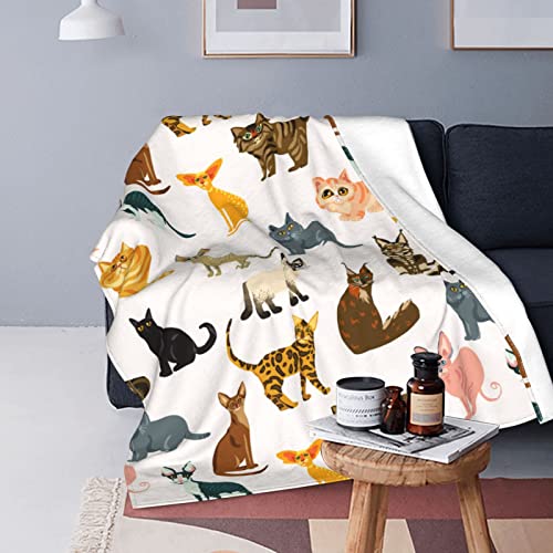 Cute Cat Cartoon Kitten Throw Blanket Soft Bed Blankets Lightweight Cozy Plush Flannel Fleece Blanket for Sofa Couch Bedroom 50"X40"