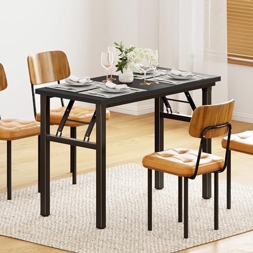 DlandHome Folding Desk Small Desk 31.5 inches Small Computer Desk for Home Office Folding Table Writing Table for Small Spaces No Assembly Required Black & Black Frame