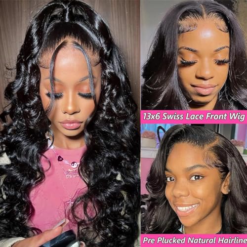 ALSZIQIHR 18 Inch Lace Front Wigs Human Hair Body Wave 13x6 HD Lace Frontal Wig Pre Plucked Bleached Knots With Baby Hair 180 Density Brazilian Human Hair Wigs for Black Women