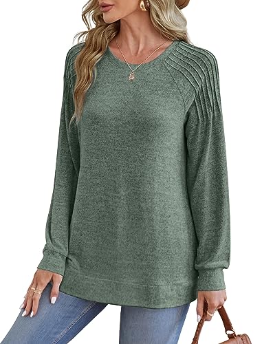 Saloogoe Crewneck Sweaters for Women Lightweight Sweatshirts Long Tunic Tops to Wear with Leggings Blue S