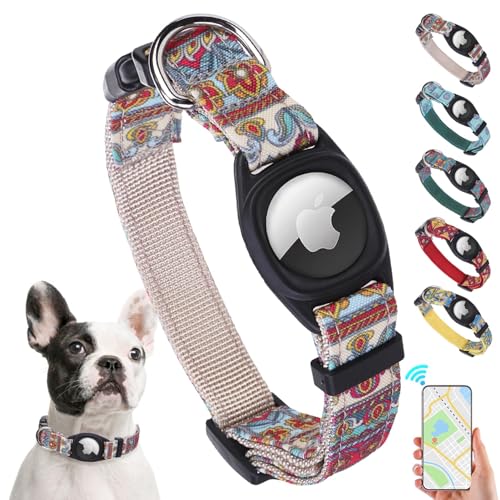SCENEREAL Airtag Dog Collar for Small Medium Dogs, Dog Collar with Durable Airtag Holder, Compatible Apple Air Tag, Anti-Lost Adjustable Soft Comfortable Unique Style, Floral XS