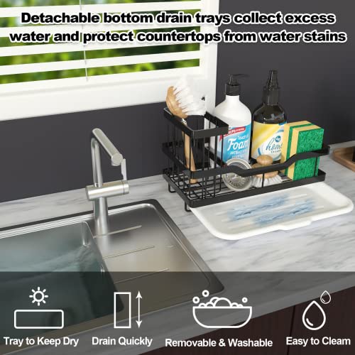 Fssvcd Multifunctional Sponge Holder for Kitchen Sink, Kitchen Sink Caddy Organizer with Detachable Brush Holder, 304 Stainless Steel Dish Soap Caddy Rustproof Sink Holder for Countertop Storage