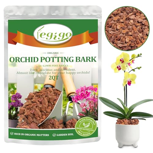 Legigo 2 Quarts Organic Orchid Potting Bark- All Natural Orchid Bark Potting Mix Pine Bark Wood Chips for Houseplant Mulch, Orchid Plants Root Development, Mulch for Potted Plants