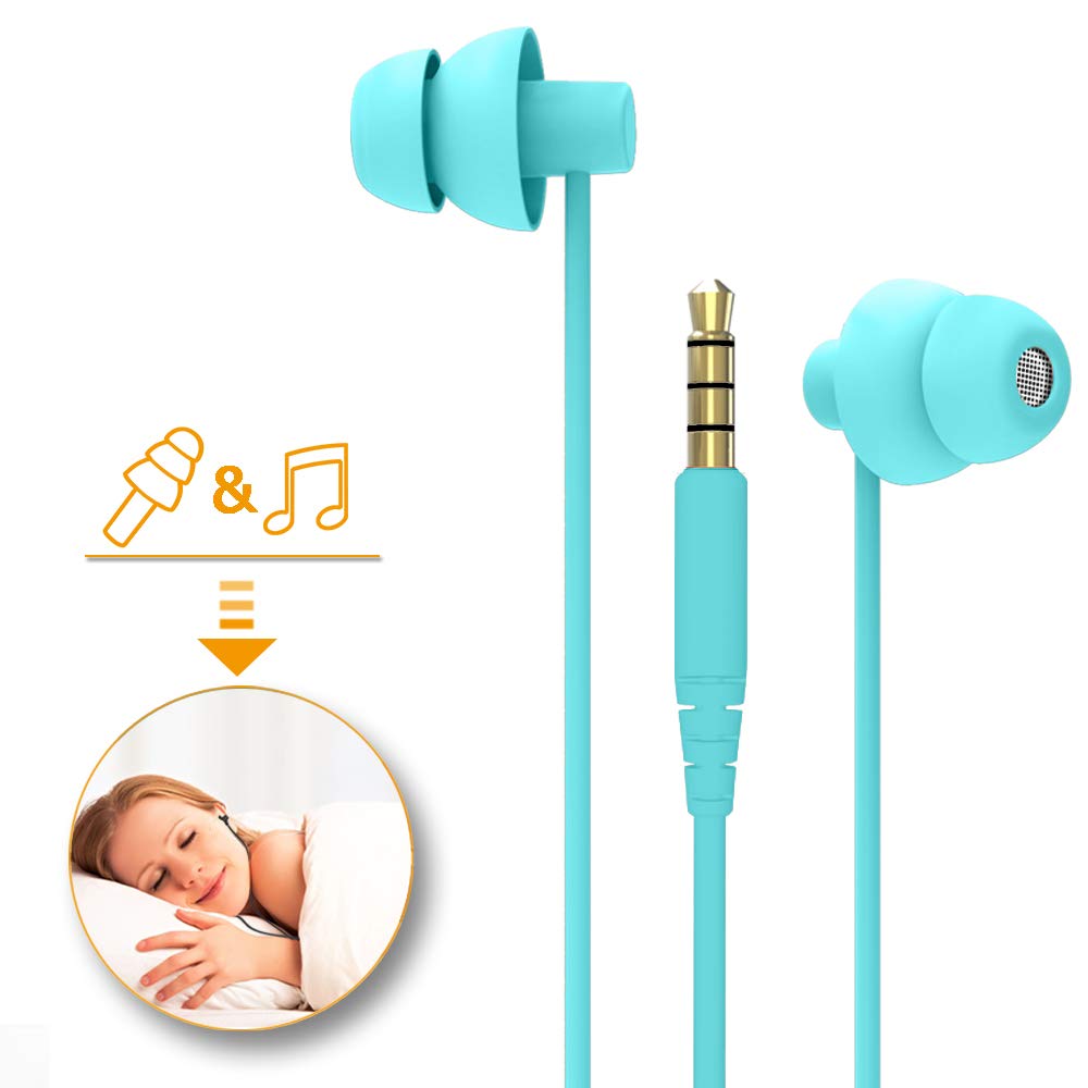 MAXROCK Sleep Earbuds,Ultra Soft Lightweight Sleep Earphones Headphones with Volume Control and Mic for Insomnia, Side Sleeper, Snoring, Air Travel, Meditation & Relaxation (Acid Blue)