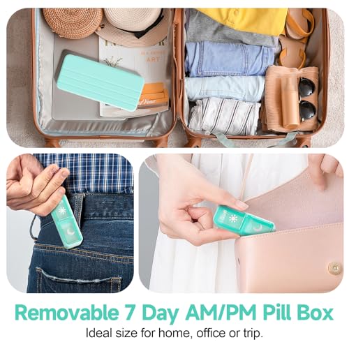 Travel Pill Organizer 2 Times A Day, 7 Day Am Pm Pill Box Weekly Pill Organizer with Separate Container, Portable Daily Medicine Planner Dispenser Case for Vitamin, Fish Oils, Supplements（Black）