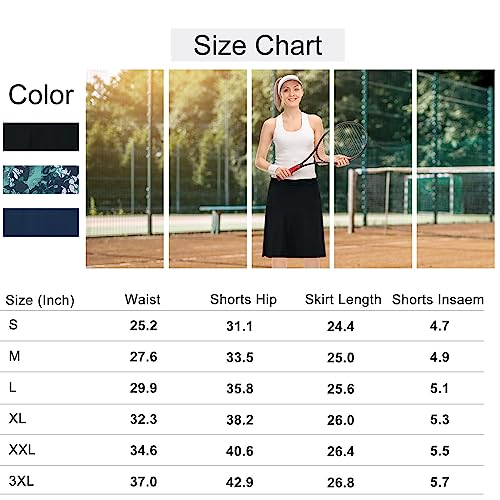 BELE ROY Knee Length Skorts Skirts for Women with Pockets Midi Skirt with Built-in Shorts Golf Tennis Skirt for Casual(Black,M)