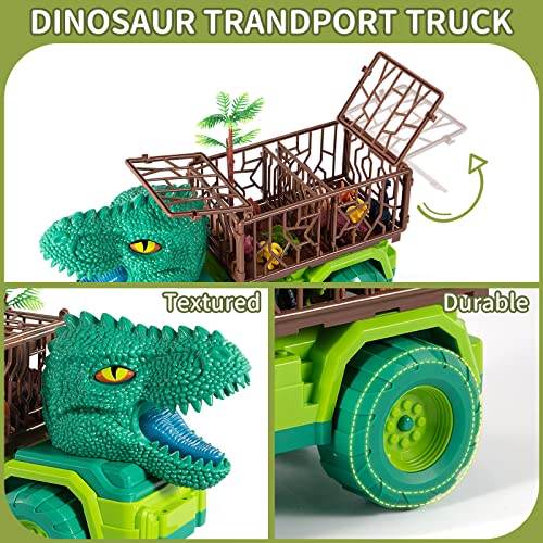 TEMI Dinosaur Truck Toys for Kids 3-5 Years, Tyrannosaurus Transport Car Carrier Truck with 8 Dino Figures, Activity Play Mat, Dinosaur Eggs, Trees, Capture Jurassic Play Set for Boys and Girls