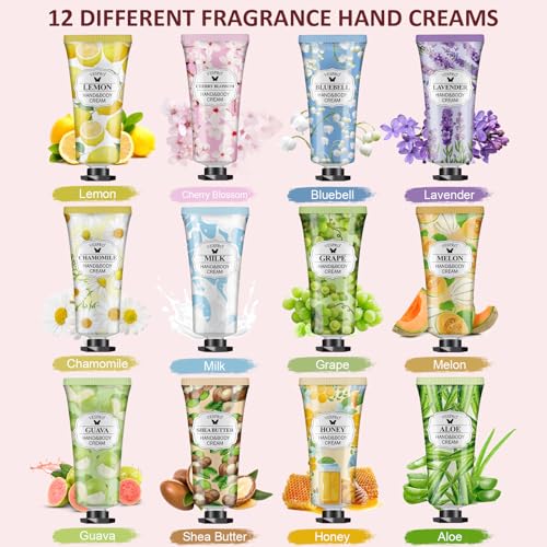 VESPRO 12 Pack Hand Cream Gifts Set For Women, Bulk Hand Lotion Travel Size for Dry Cracked Hands, Mini Hand Lotion for Mother's Day Gifts, Birthday Gifts and Baby Shower Party Favors