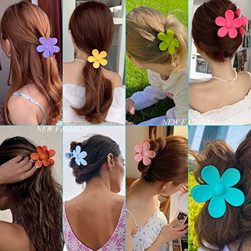 Flower Hair Claw Clips Flower Hair Clips 8PCS Cute Hair Clip Matte Hair Clips Big Claw Clip Strong Hold Jaw Daisy Clip Barrettes Large Hair Clamps Thin Thick Hair For Women Girls Gifts 8 Colors