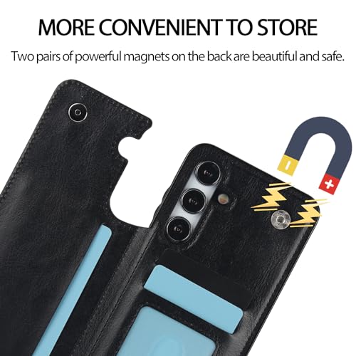 PASNEW for Galaxy A15 5G Wallet Case with Card Holder,[RFID Blocking] Flip Book PU Leather Protective Cover Women Men for Samsung A15 4G Phone Case,Black-6.5 inch