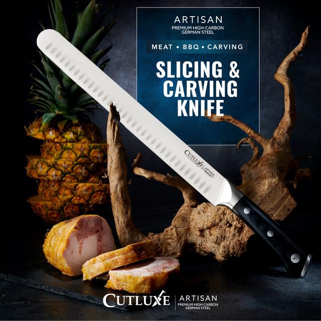 Cutluxe Slicing Carving Knife – 12" Brisket Knife, Meat Cutting and BBQ Knife – Razor Sharp German Steel, Sheath Included, Full Tang, Ergonomic Handle Design, Grilling Gifts for Men – Artisan Series