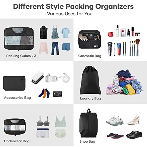 Veken 8 Set Packing Cubes for Suitcases, Travel Bag Organizers for Carry on Luggage, Suitcase Organizer Bags Set for Travel Essentials Travel Accessories in 4 Sizes(Extra Large, Large, Medium, Small)