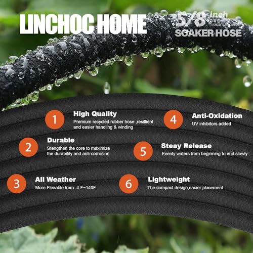 Linchoc Home Soaker Hose 5/8 Inch 15FT Solid Brass Connector for Garden Beds, Tree,Lawn and Plants