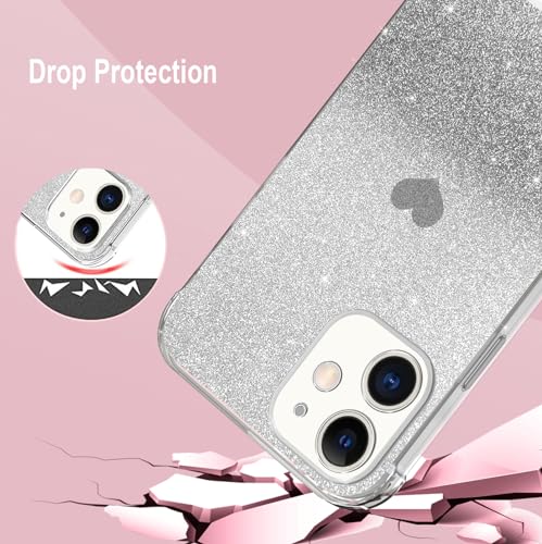 SupVict iPhone 11 Case, Phone Case iPhone 11, Slim Thin Sparkly Glitter Design Shockproof Protective Soft Bumper Drop Protection Cute Girls Women Boys Men iPhone 11 2019 6.1" Cover, Black/Silver