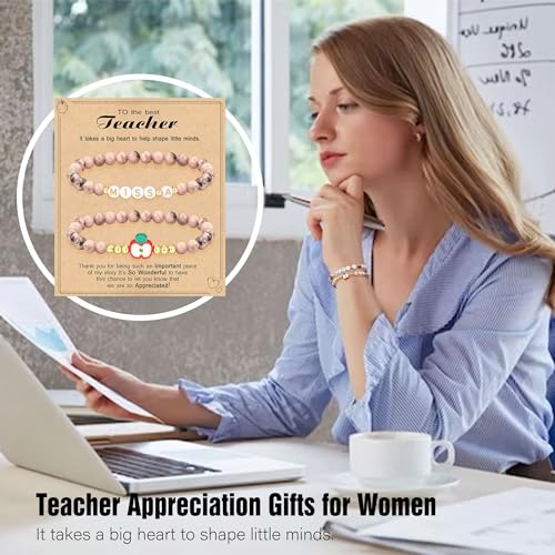 Btysun Teacher Appreciation Day Gift Ideas, Teacher Appreciation Gifts for Women Thank You Gifts for Teachers Initial Bracelet Mrs M Cute Bracelets End of Year Teacher Gifts from Students