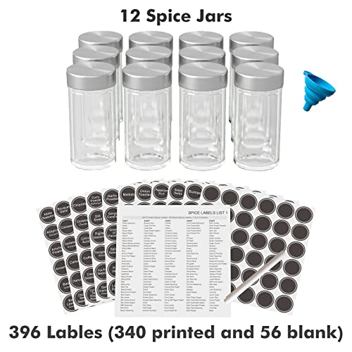 New England Stories Revolving Spice Rack Set with 20 Spice Jars, Kitchen Spice Tower Organizer for Countertop or Cabinet - Carousel Storage Includes 386 Spice Labels (Bamboo)